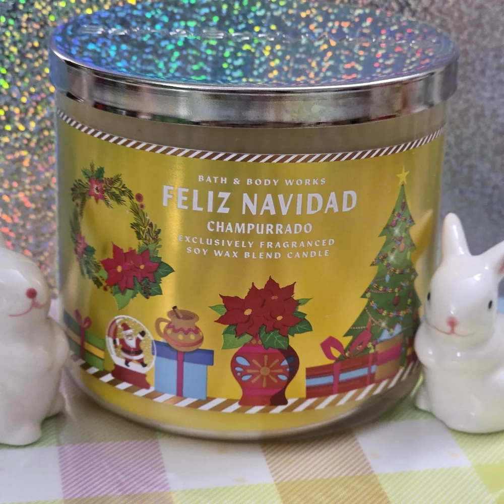 Bath & Body Works Yellow Feliz Navidad Champurrado Holiday Candle NEW RARE